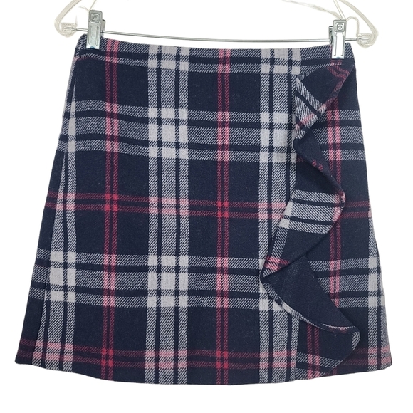 J. Crew Dresses & Skirts - J. Crew Mercantile Plaid Blue Pink Ruffle Wool Blend Back Zip Mini Skirt 2